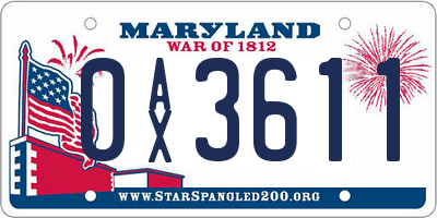 MD license plate 0AX3611