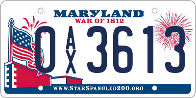 MD license plate 0AX3613