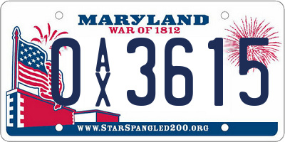 MD license plate 0AX3615