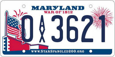 MD license plate 0AX3621
