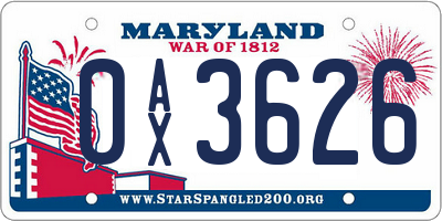 MD license plate 0AX3626