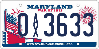 MD license plate 0AX3633