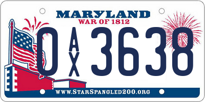 MD license plate 0AX3638