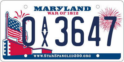 MD license plate 0AX3647
