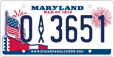 MD license plate 0AX3651