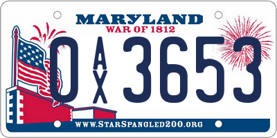 MD license plate 0AX3653