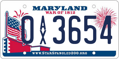 MD license plate 0AX3654