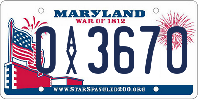 MD license plate 0AX3670