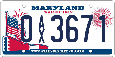 MD license plate 0AX3671