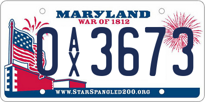 MD license plate 0AX3673
