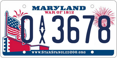 MD license plate 0AX3678