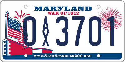 MD license plate 0AX3701