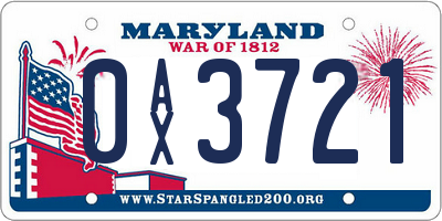 MD license plate 0AX3721