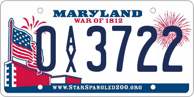 MD license plate 0AX3722