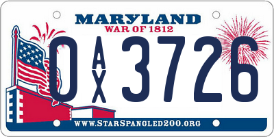 MD license plate 0AX3726