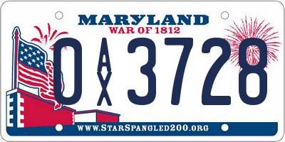 MD license plate 0AX3728