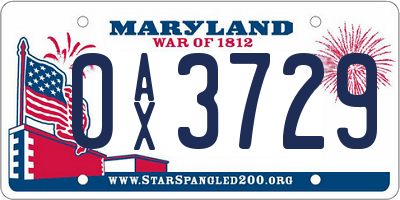 MD license plate 0AX3729