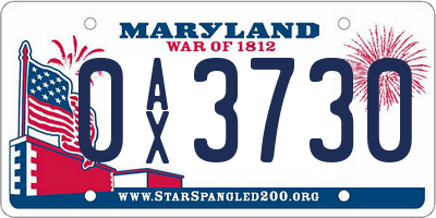 MD license plate 0AX3730