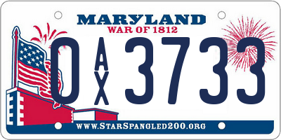 MD license plate 0AX3733