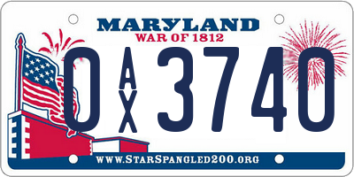 MD license plate 0AX3740