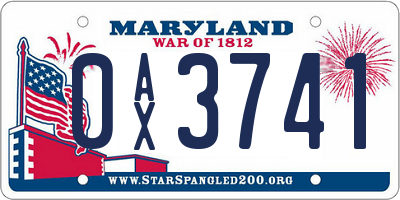 MD license plate 0AX3741