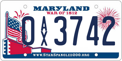 MD license plate 0AX3742