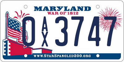 MD license plate 0AX3747