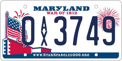 MD license plate 0AX3749