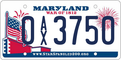 MD license plate 0AX3750