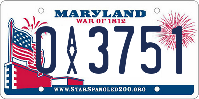 MD license plate 0AX3751