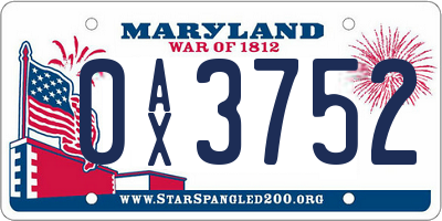 MD license plate 0AX3752