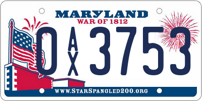 MD license plate 0AX3753