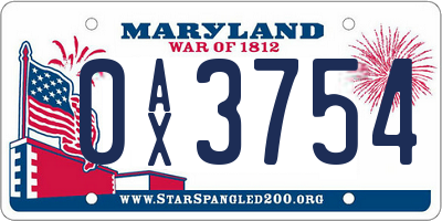 MD license plate 0AX3754