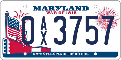 MD license plate 0AX3757