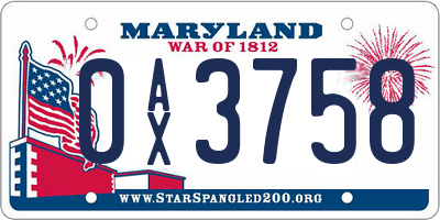 MD license plate 0AX3758