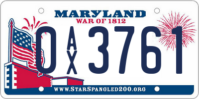 MD license plate 0AX3761