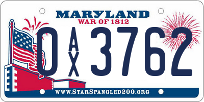 MD license plate 0AX3762