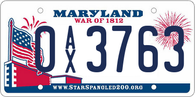 MD license plate 0AX3763
