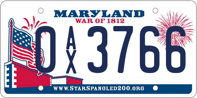 MD license plate 0AX3766