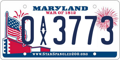 MD license plate 0AX3773
