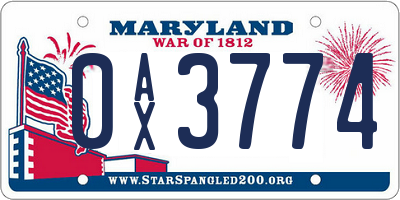 MD license plate 0AX3774