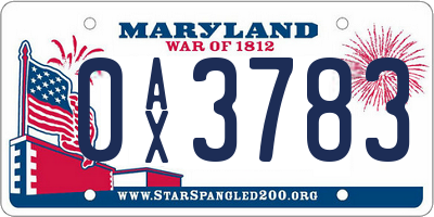 MD license plate 0AX3783