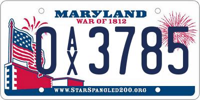 MD license plate 0AX3785
