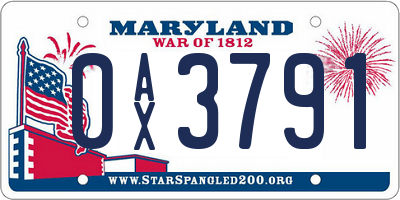 MD license plate 0AX3791