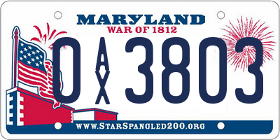MD license plate 0AX3803