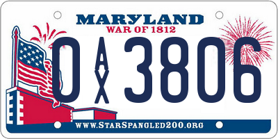 MD license plate 0AX3806