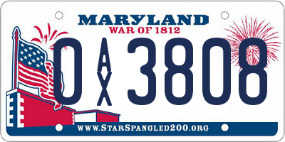 MD license plate 0AX3808