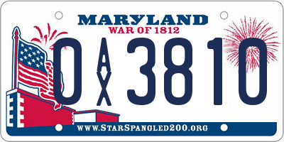 MD license plate 0AX3810