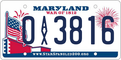 MD license plate 0AX3816