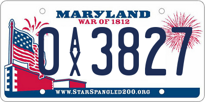 MD license plate 0AX3827